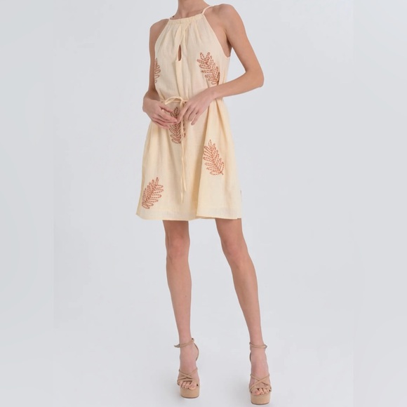 Ciebon - Kai Leaf Embroidery Tie Waist Sleeveless Dress -size M - Picture 1 of 5